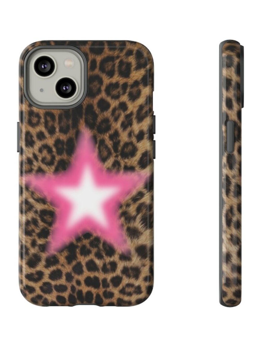 Leopard Print and Pink Star Aura Tough Phone Case | iPhone 17/16/15/14/13 Prm